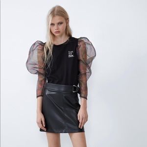 ZARA “trust the flow” top with organza sleeves and trim